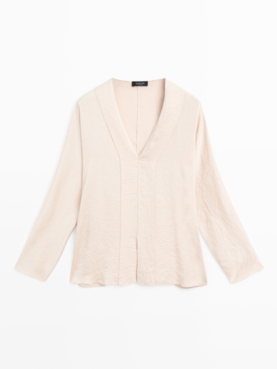 Massimo Dutti Блуза с атласным V-образным вырезом