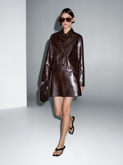 Massimo Dutti Укороченная куртка из натуральной кожи нубука купить с доставкой.