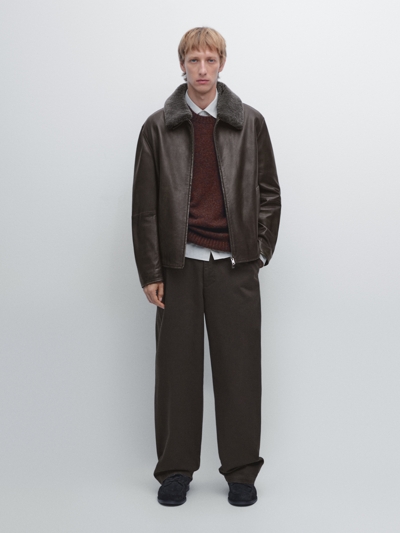 Massimo Dutti Куртка с воротником из кожи с отделкой нубук купить с доставкой.