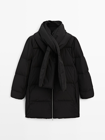 Massimo Dutti Пуховик с водоотталкивающим покрытием с деталями шарфа