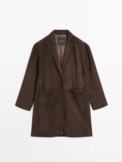 Massimo Dutti Длинное кожаное пальто из замши