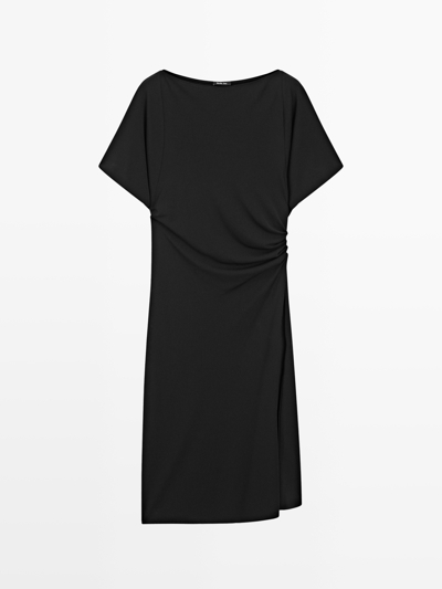 Massimo Dutti Платье миди с деталями в складку купить с доставкой.