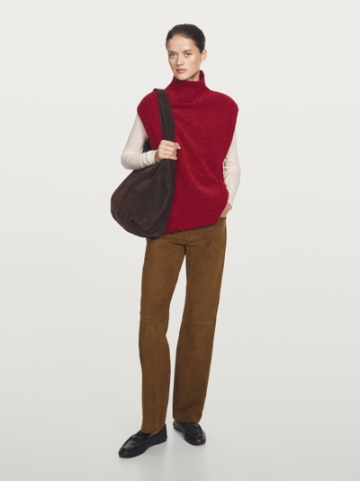 Massimo Dutti Замшевые прямые брюки из кожи купить с доставкой.