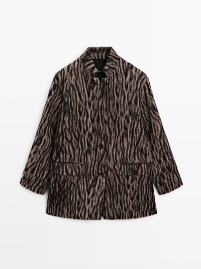 Massimo Dutti Пальто с животным принтом из шерстяной смеси