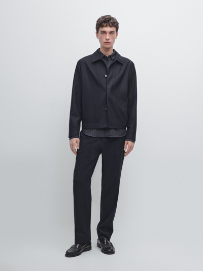 Massimo Dutti Рубашка-овершерт из шерсти с эффектом вельвета