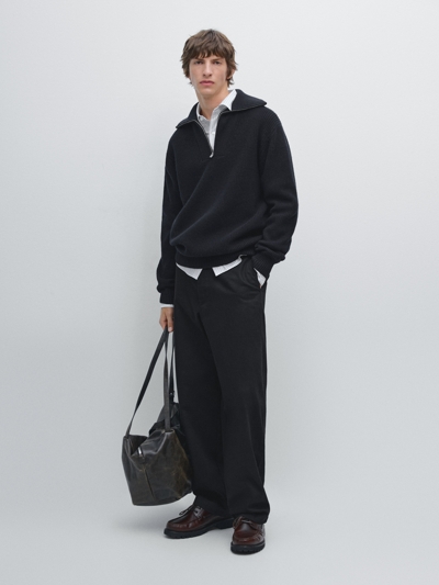 Massimo Dutti Джемпер с мокрым вырезом на молнии и высоким воротником