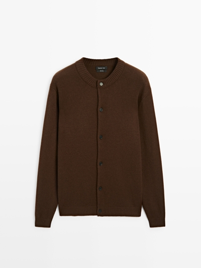 Massimo Dutti Кардиган с округлым вырезом из 100% шерсти
