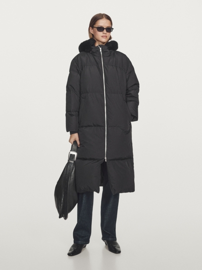 Massimo Dutti Технический пуховик с искусственным мехом на капюшоне купить с доставкой.
