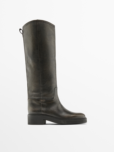 Massimo Dutti Сапоги из мягкой кожи с эффектом старения