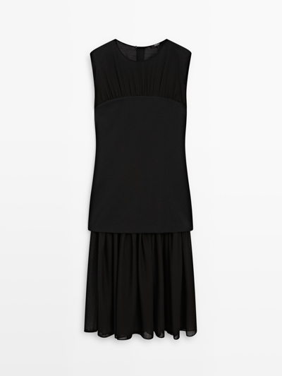 Massimo Dutti Платье-миди с контрастным полупрозрачным верхом