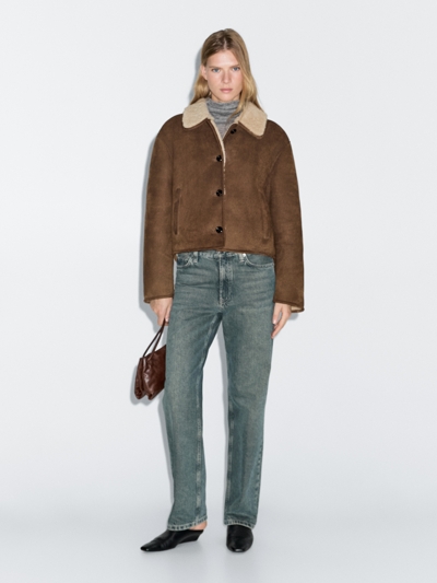 Massimo Dutti Кожаная куртка с искусственным овчиной купить с доставкой.