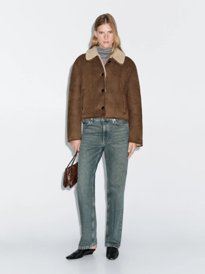 Кожаная куртка с искусственным овчиной- Заказать в России