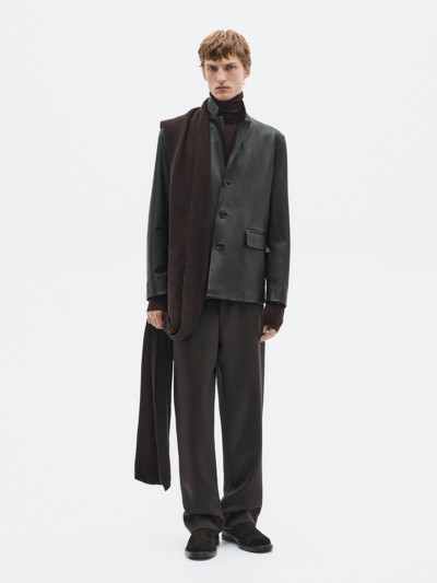 Massimo Dutti Пиджак из натуральной кожи нубук — LIMITED