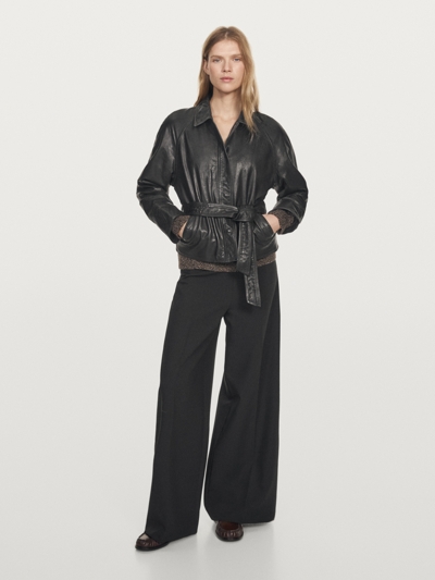 Massimo Dutti Куртка из овечьей кожи с поясом из натуральной кожи NAPPA