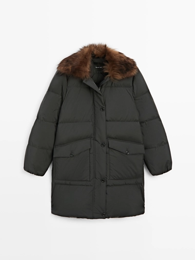 Длинный пуховик с водоотталкивающим воротником- Заказать в России