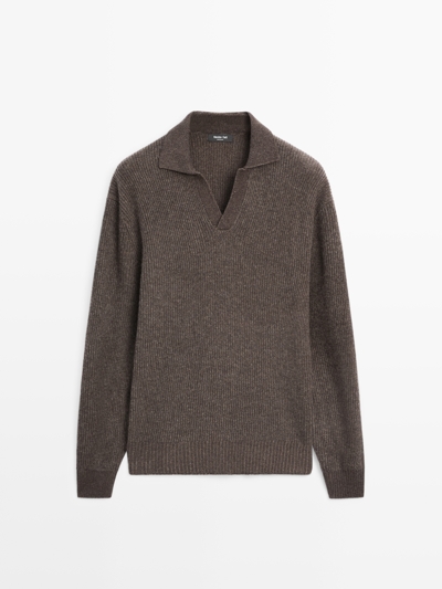 Massimo Dutti Водолазка-поло из вязаного трикотажа с V-образным вырезом