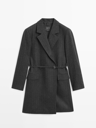 Massimo Dutti Длинный полосатый пиджак из шерстяной смеси