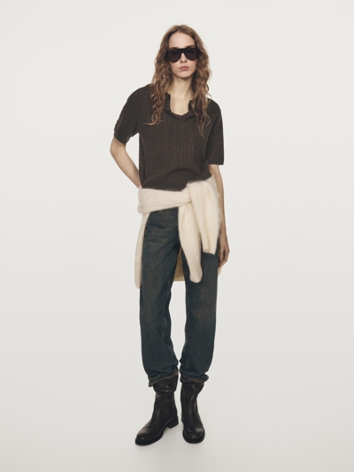 Massimo Dutti Поло с короткими рукавами косой вязки