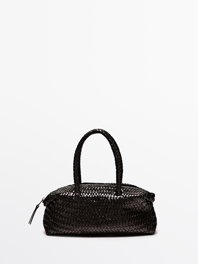 Massimo Dutti Сумка маленькая женская из плетеной кожи нубук
