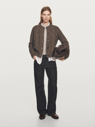 Massimo Dutti Кардиган с аранским узором из шерстяно-шелковой смеси