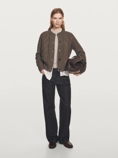 Кардиган с аранским узором из шерстяно-шелковой смеси- Заказать в России