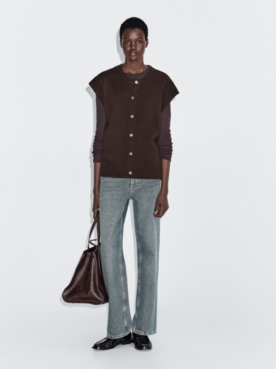 Massimo Dutti Жилет из вязаного шерстяного микса с золотыми пуговицами