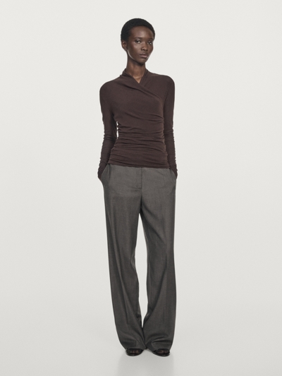 Massimo Dutti Футболка с длинным рукавом и драпировкой