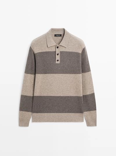 Поло свитер с поло из полосатого шерстяного трикотажа- Заказать в России