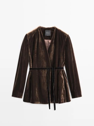 Куртка из вельвета с завязкой на бант