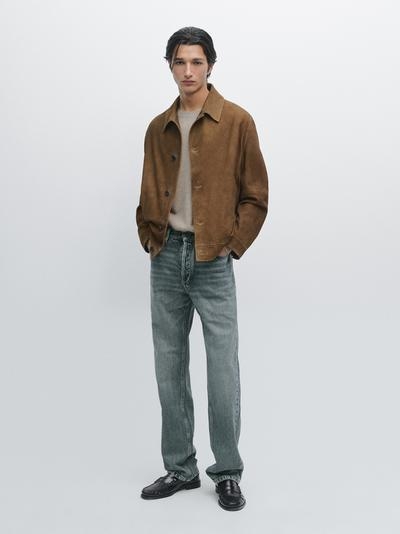 Massimo Dutti Куртка из кожи нубука с пуговицами