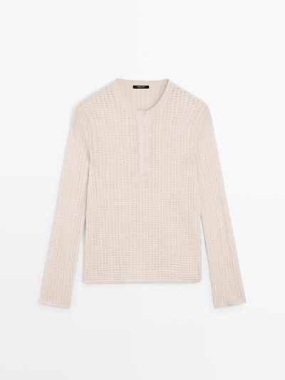 Джемпер с ажурным узором и круглым вырезом из шерсти