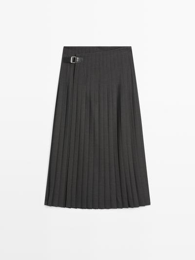 Massimo Dutti Плиссированная юбка миди с аппликацией