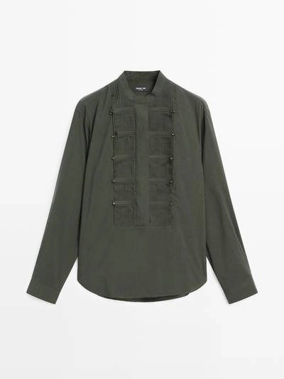 Рубашка с застежкой на пуговицы и стойкой воротником- Заказать в России