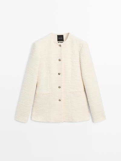 Пиджак с украшенными пуговицами и текстурой из шерсти- Заказать в России