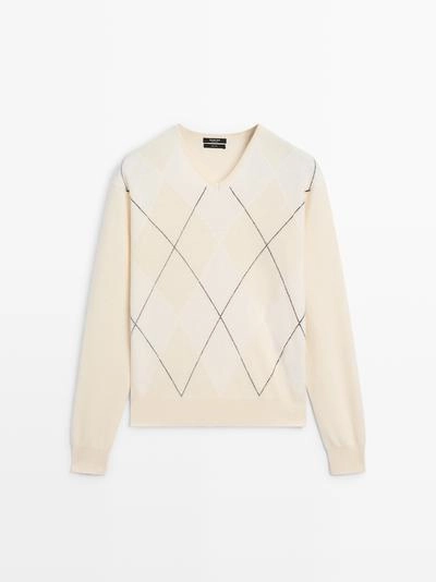 Свитер с аранированным узором из 100% шерсти