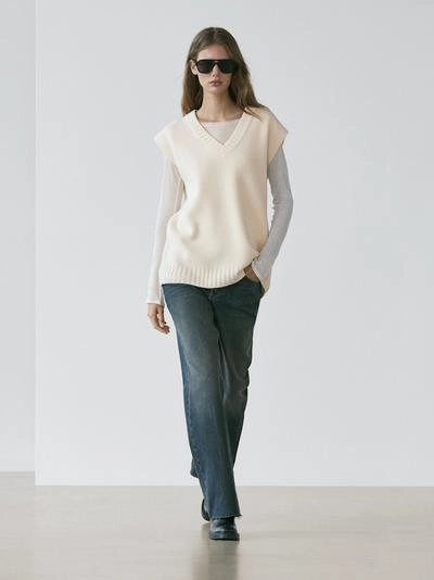 Длинный вязаный жилет из 100% шерсти- Заказать в России