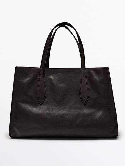 Massimo Dutti Сумка-тоут из натуральной кожи MAXI NAPPA MD ICON