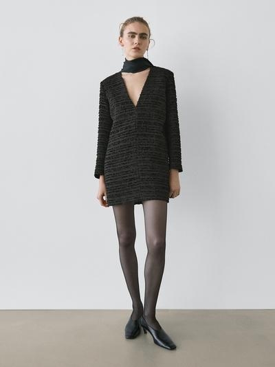 Massimo Dutti Платье с коротким V-образным вырезом и деталью бантом - STUDIO