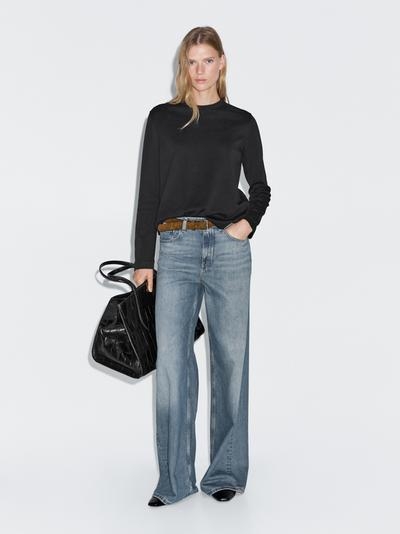 Massimo Dutti Футболка с длинным рукавом из интерлока 100% хлопок