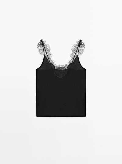 Топ с кружевными деталями и бретелью MASSIMO DUTTI- Заказать в России
