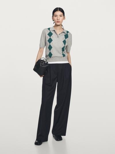 Massimo Dutti Поло с коротким рукавом из аргайльского вязаного полотна купить с доставкой.