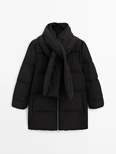 Пуховик с водоотталкивающей отделкой с деталями шарфа