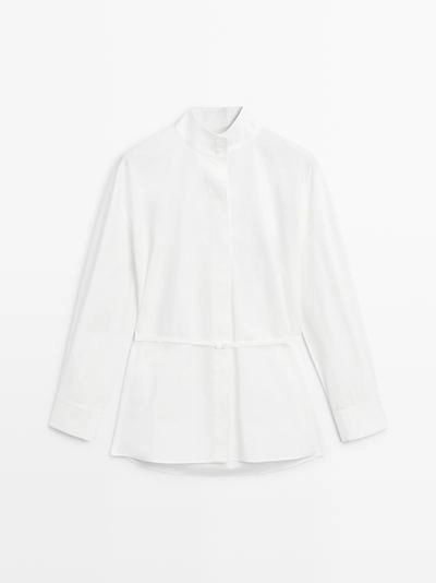 Рубашка с высоким воротником и деталями ленты- Заказать в России