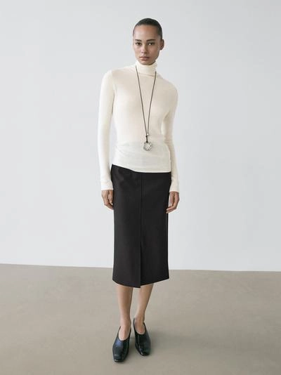 Прямая юбка-миди из шерстяной смеси с разрезом- Заказать в России