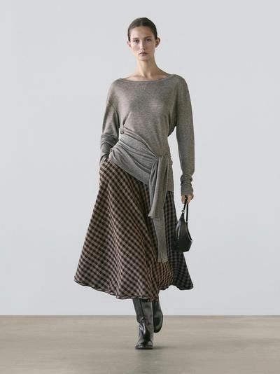 Юбка расклешенная с клетчатыми деталями- Заказать в России