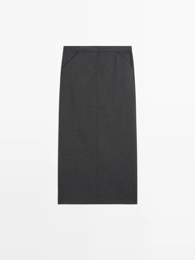 Прямая юбка-миди из шерстяной смеси с карманами- Заказать в России