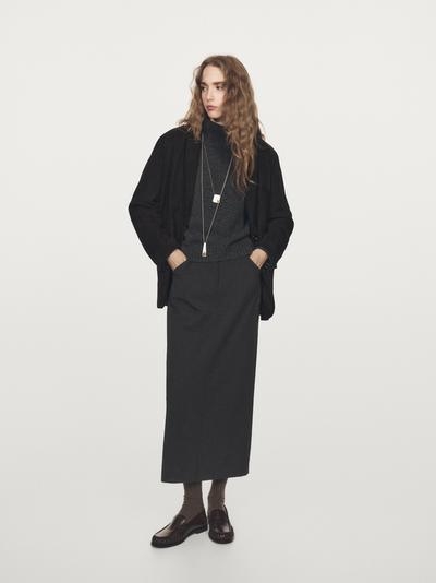 Massimo Dutti Прямая юбка-миди из шерстяной смеси с карманами