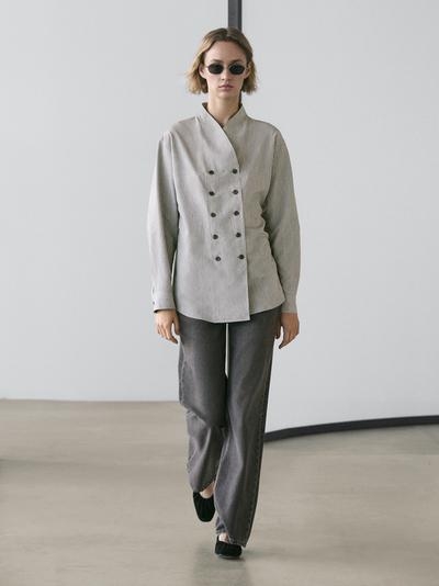 Massimo Dutti Рубашка в полоску со свободным покроем и деталями на пуговицах