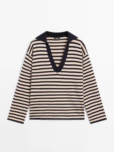 Massimo Dutti Водолазка с полосатым V-образным вырезом из вязаного полотна