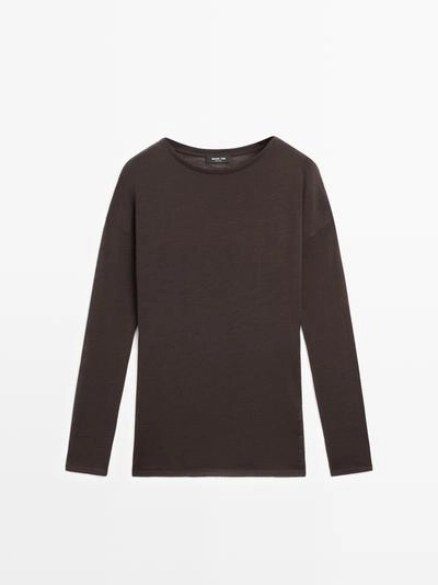 Топ из шерстяной смеси с драпировкой и расклешенными рукавами